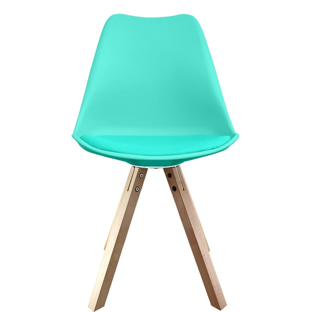 Soho Aqua Blue Plastic Dining Chair with Square Pyramid Light Wood Legs