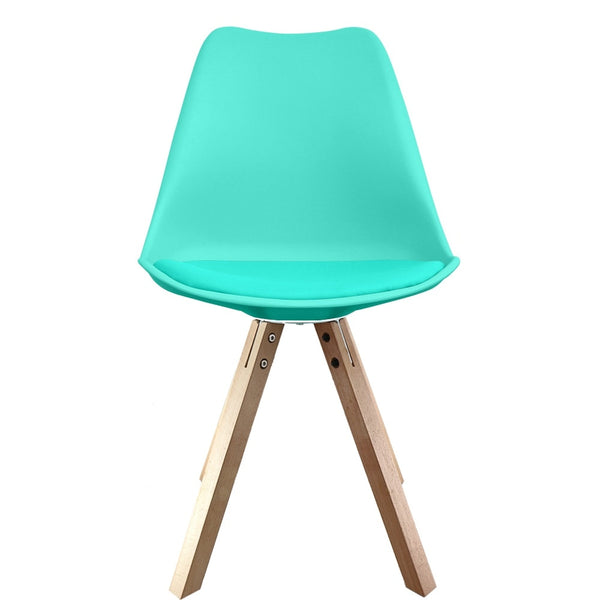 Soho Aqua Blue Plastic Dining Chair with Square Pyramid Light Wood Legs