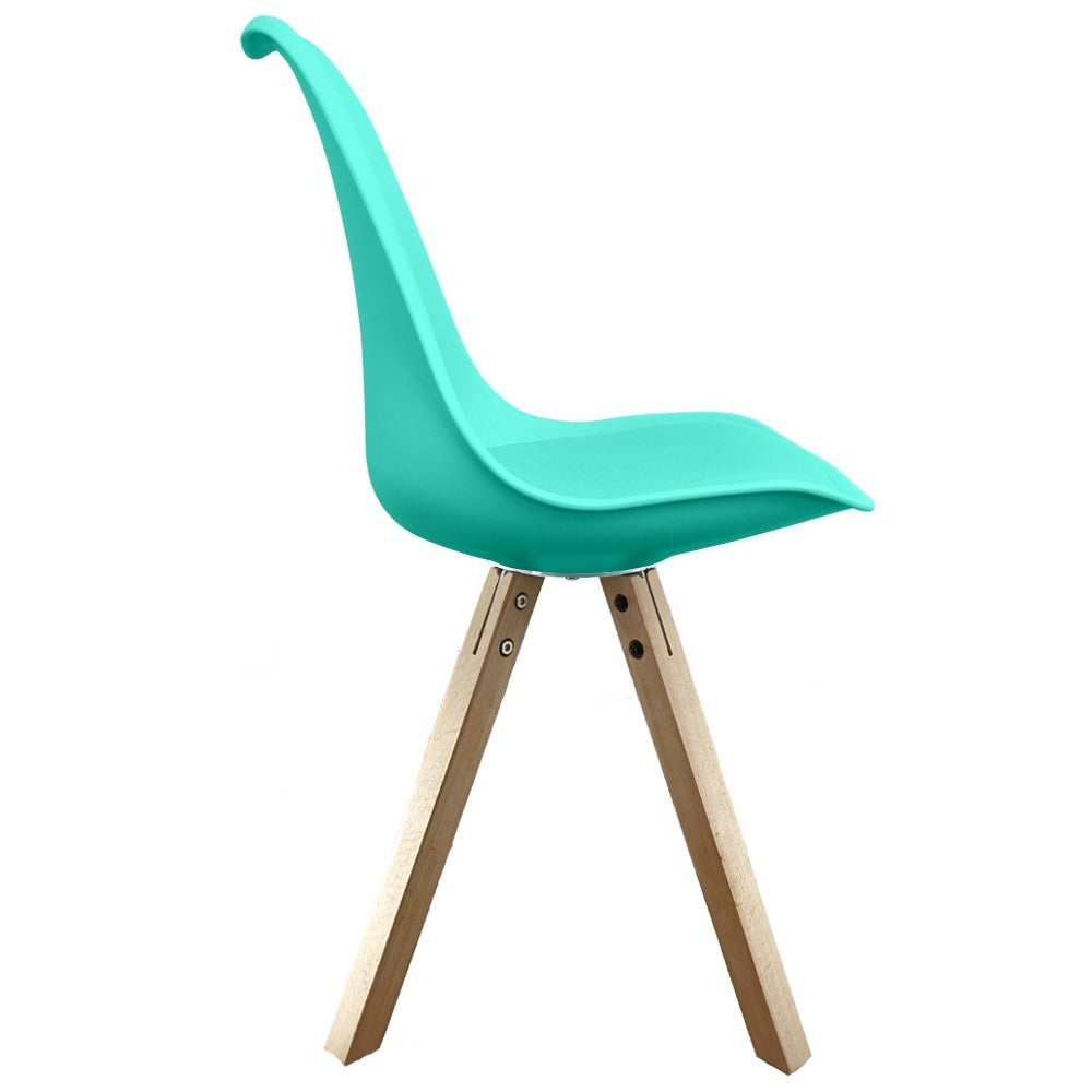 Soho Aqua Blue Plastic Dining Chair with Square Pyramid Light Wood Legs