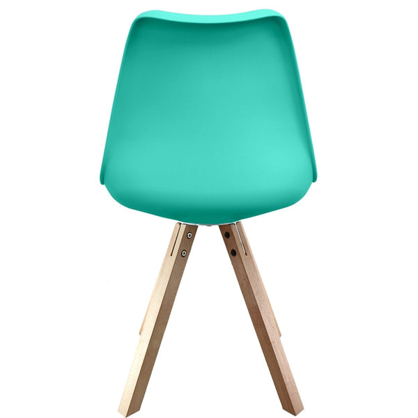 Soho Aqua Blue Plastic Dining Chair with Square Pyramid Light Wood Legs