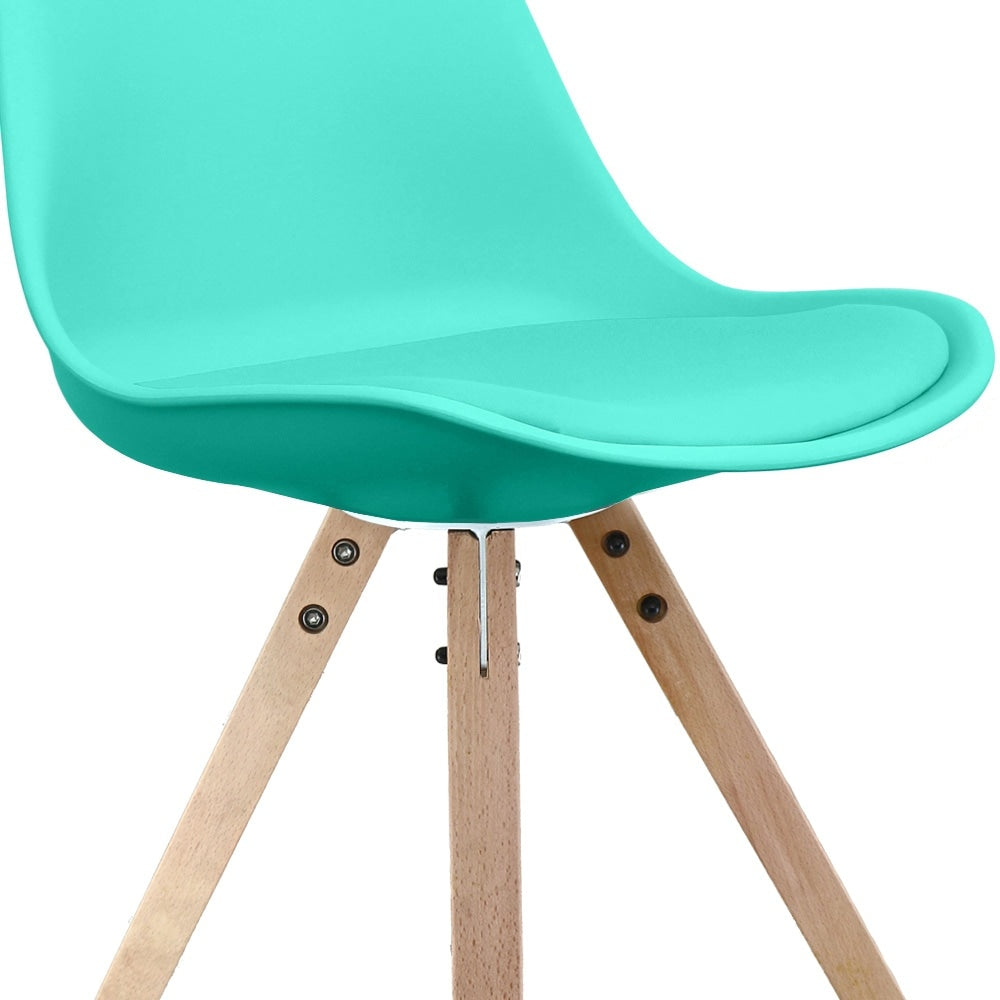 Soho Aqua Blue Plastic Dining Chair with Square Pyramid Light Wood Legs