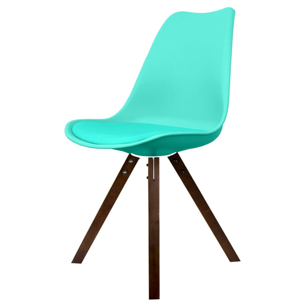 Soho Aqua Blue Plastic Dining Chair with Square Pyramid Dark Wood Legs