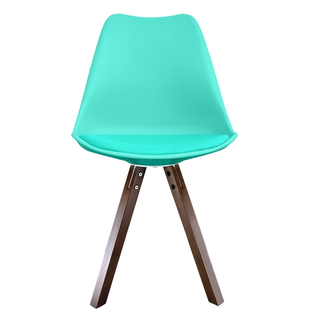 Soho Aqua Blue Plastic Dining Chair with Square Pyramid Dark Wood Legs