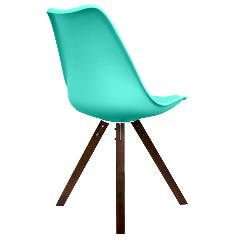 Soho Aqua Blue Plastic Dining Chair with Square Pyramid Dark Wood Legs