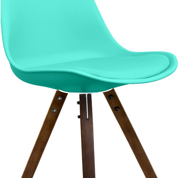 Soho Aqua Blue Plastic Dining Chair with Square Pyramid Dark Wood Legs