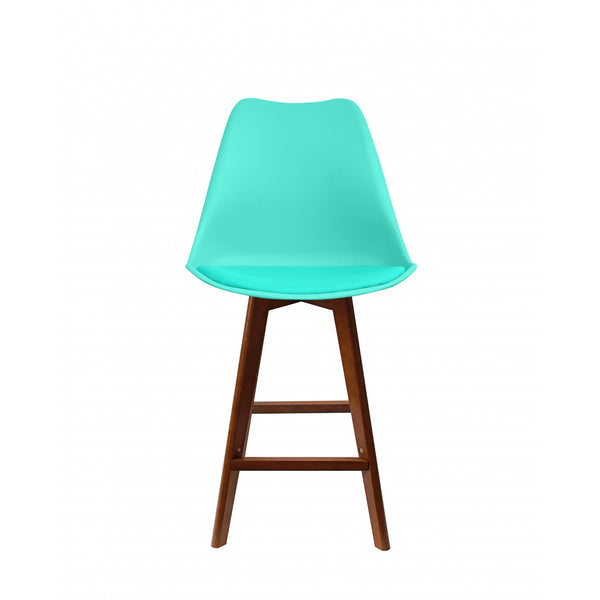 Soho Aqua Blue Plastic Bar Stool with Dark Wood Legs