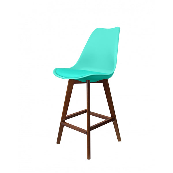 Soho Aqua Blue Plastic Bar Stool with Dark Wood Legs