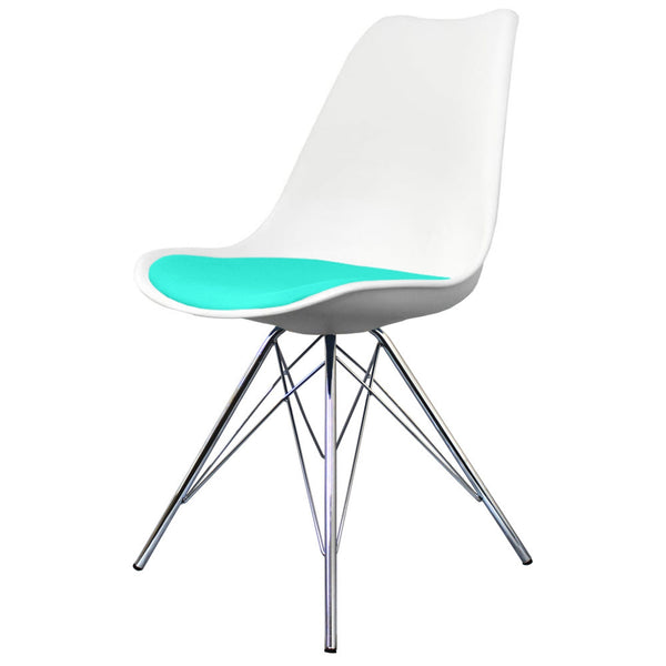 Soho White and Aqua Blue Dining Chair with Chrome Metal Legs