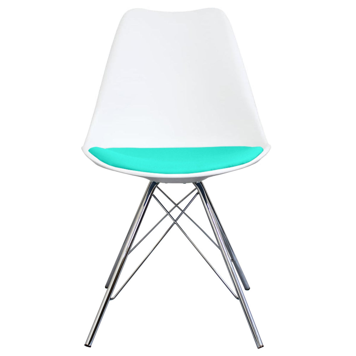 Soho White and Aqua Blue Dining Chair with Chrome Metal Legs