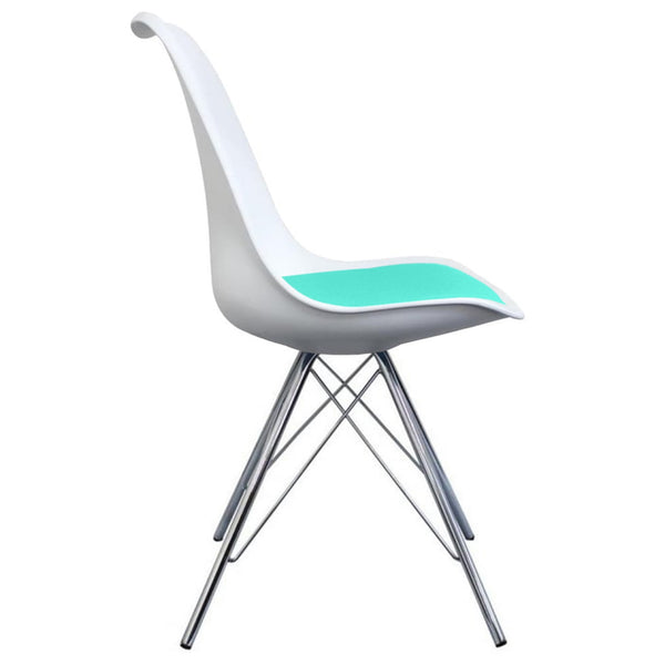 Soho White and Aqua Blue Dining Chair with Chrome Metal Legs