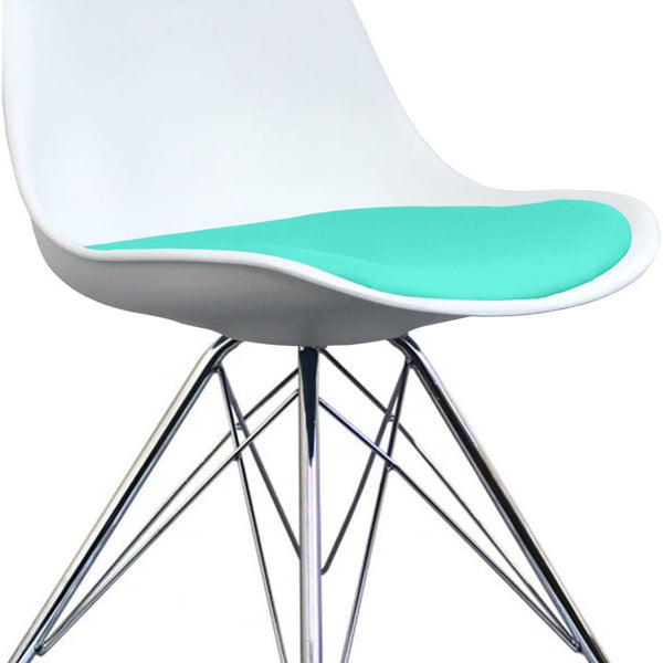Soho White and Aqua Blue Dining Chair with Chrome Metal Legs