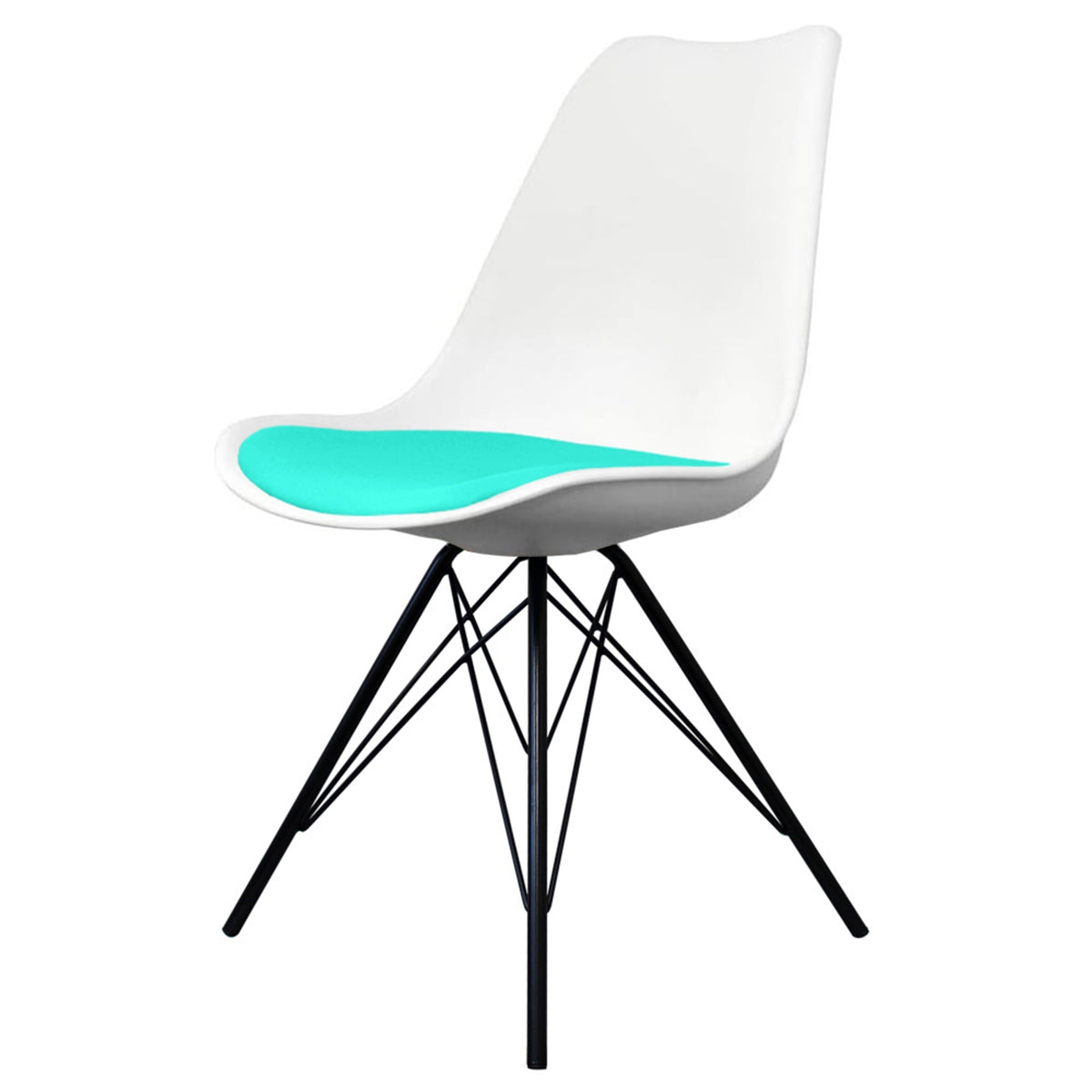 Soho White and Aqua Blue Dining Chair with Black Metal Legs
