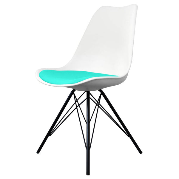 Soho White and Aqua Blue Dining Chair with Black Metal Legs