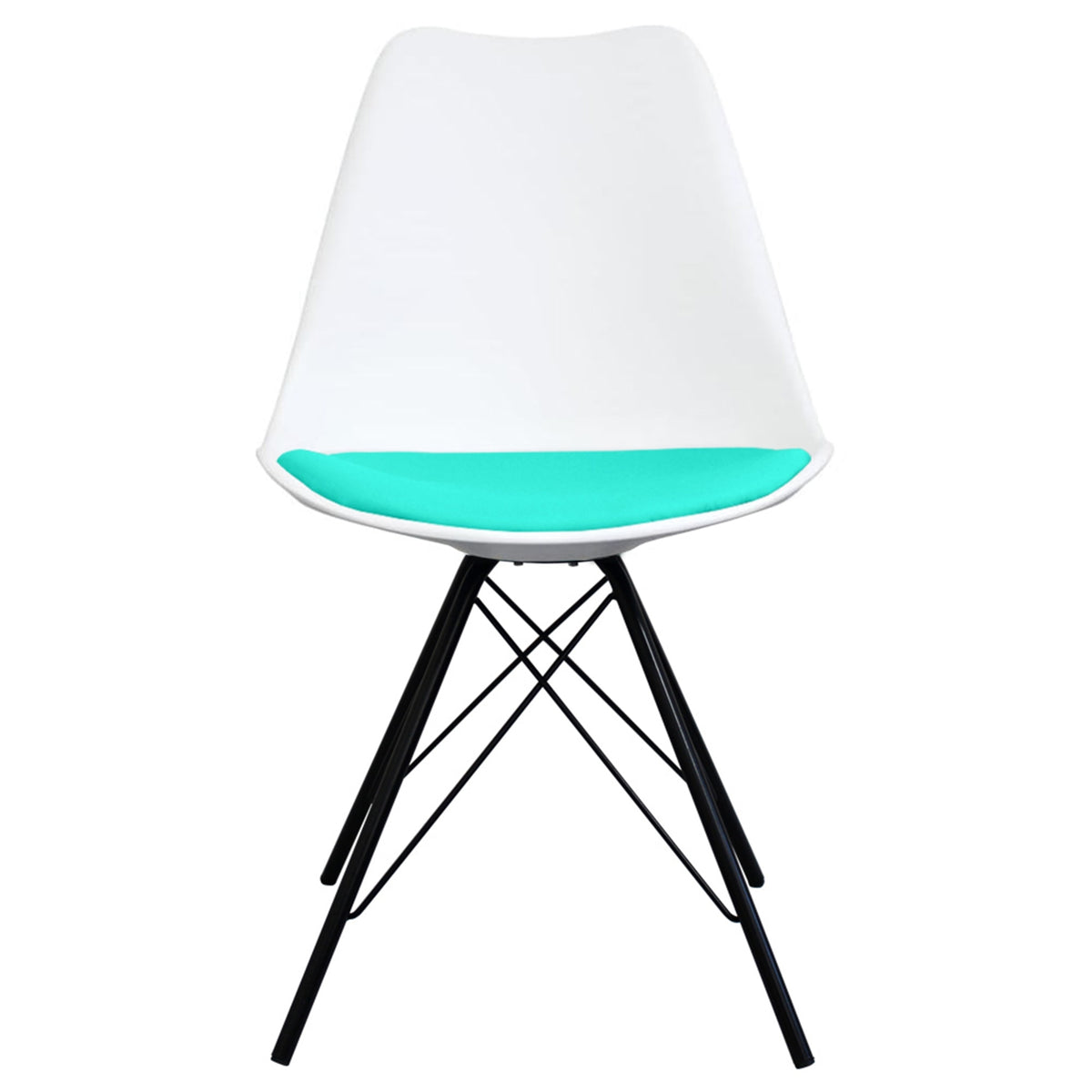 Soho White and Aqua Blue Dining Chair with Black Metal Legs