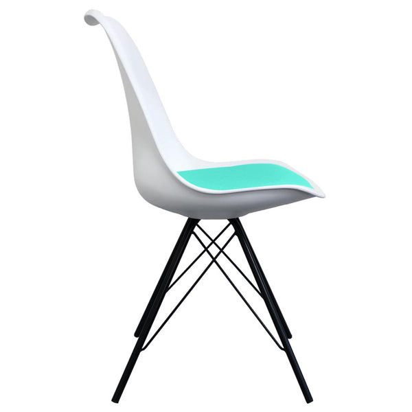 Soho White and Aqua Blue Dining Chair with Black Metal Legs