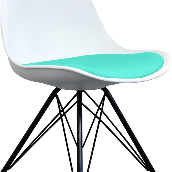 Soho White and Aqua Blue Dining Chair with Black Metal Legs