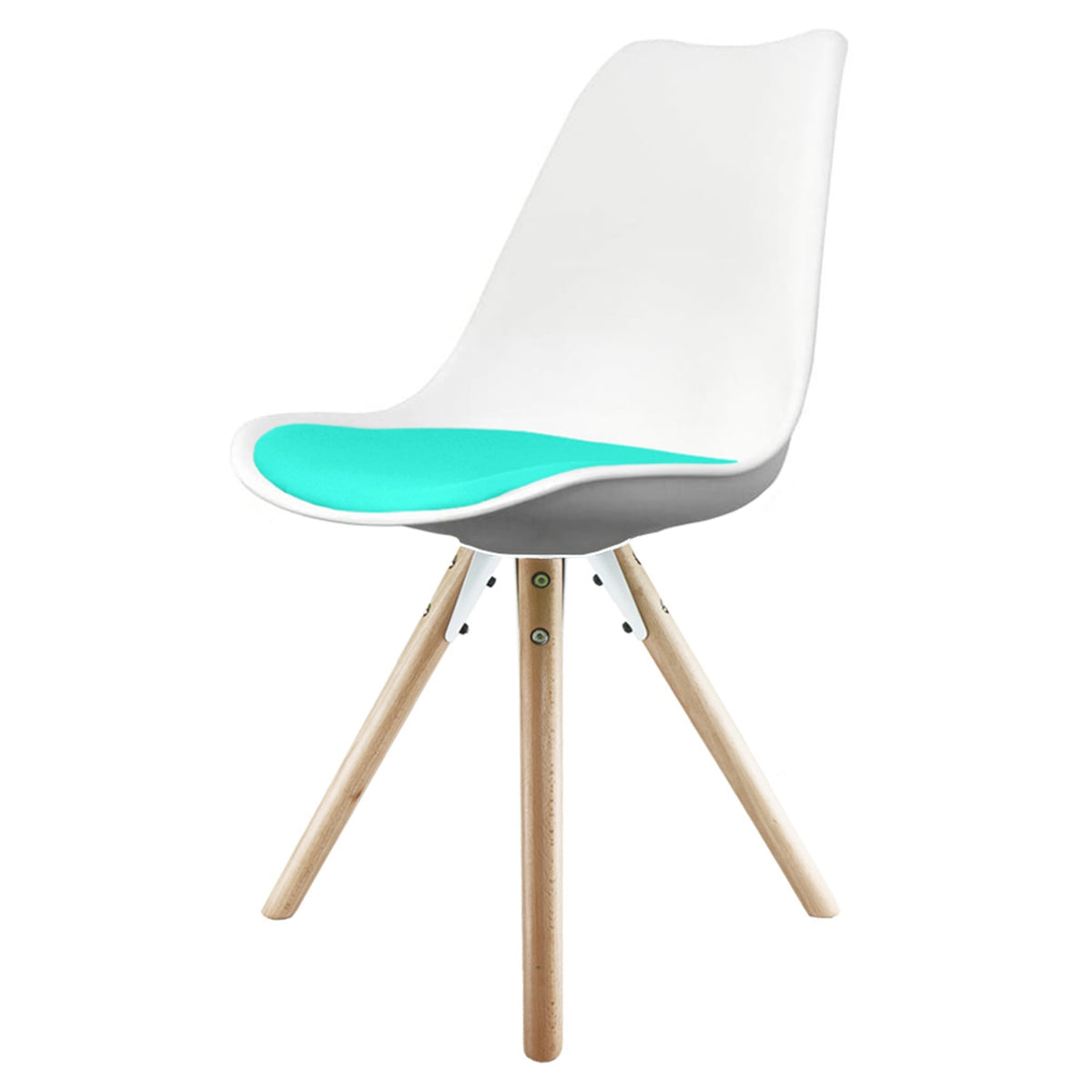 Soho White and Aqua Blue Dining Chair with Pyramid Light Wood Legs