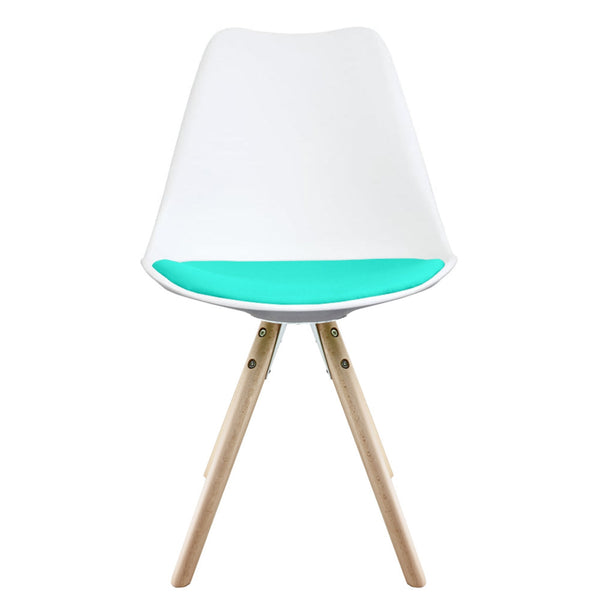 Soho White and Aqua Blue Dining Chair with Pyramid Light Wood Legs