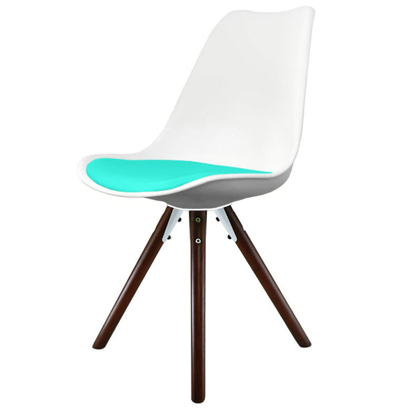 Soho White and Aqua Blue Dining Chair with Pyramid Dark Wood Legs