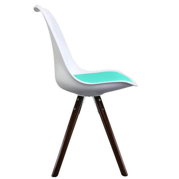 Soho White and Aqua Blue Dining Chair with Pyramid Dark Wood Legs