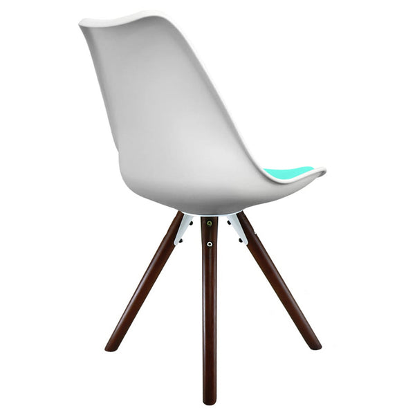 Soho White and Aqua Blue Dining Chair with Pyramid Dark Wood Legs