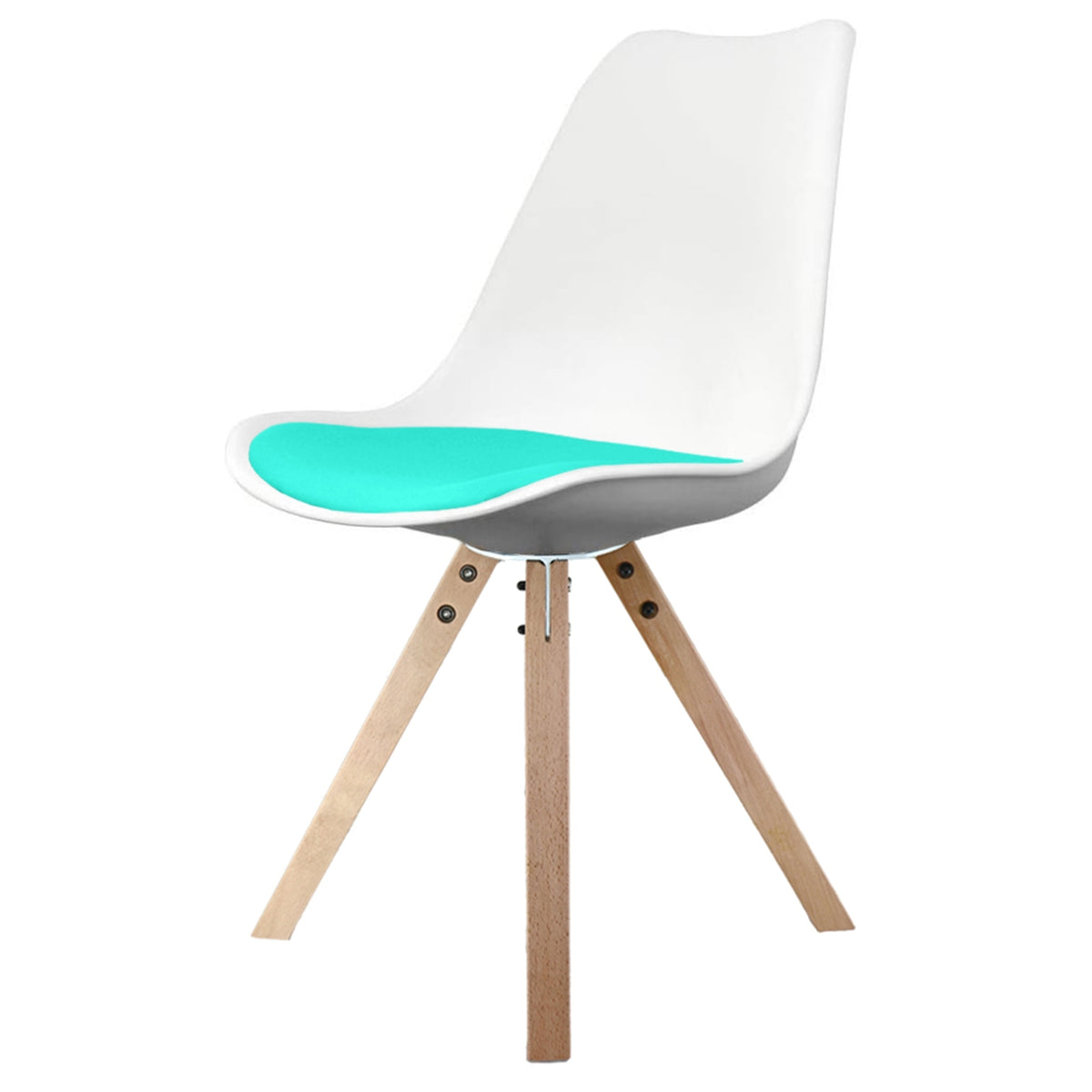 Soho White And Aqua Blue Plastic Dining Chair with Light Square Pyramid Legs