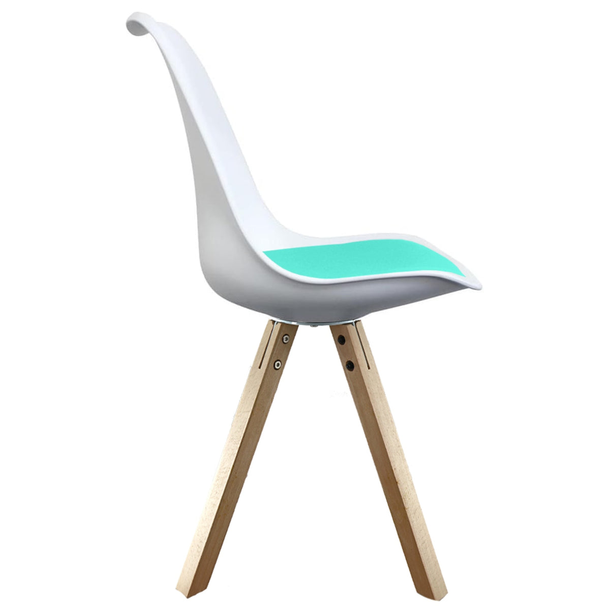 Soho White And Aqua Blue Plastic Dining Chair with Light Square Pyramid Legs