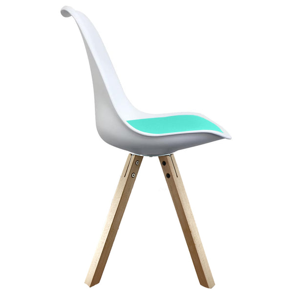 Soho White And Aqua Blue Plastic Dining Chair with Light Square Pyramid Legs
