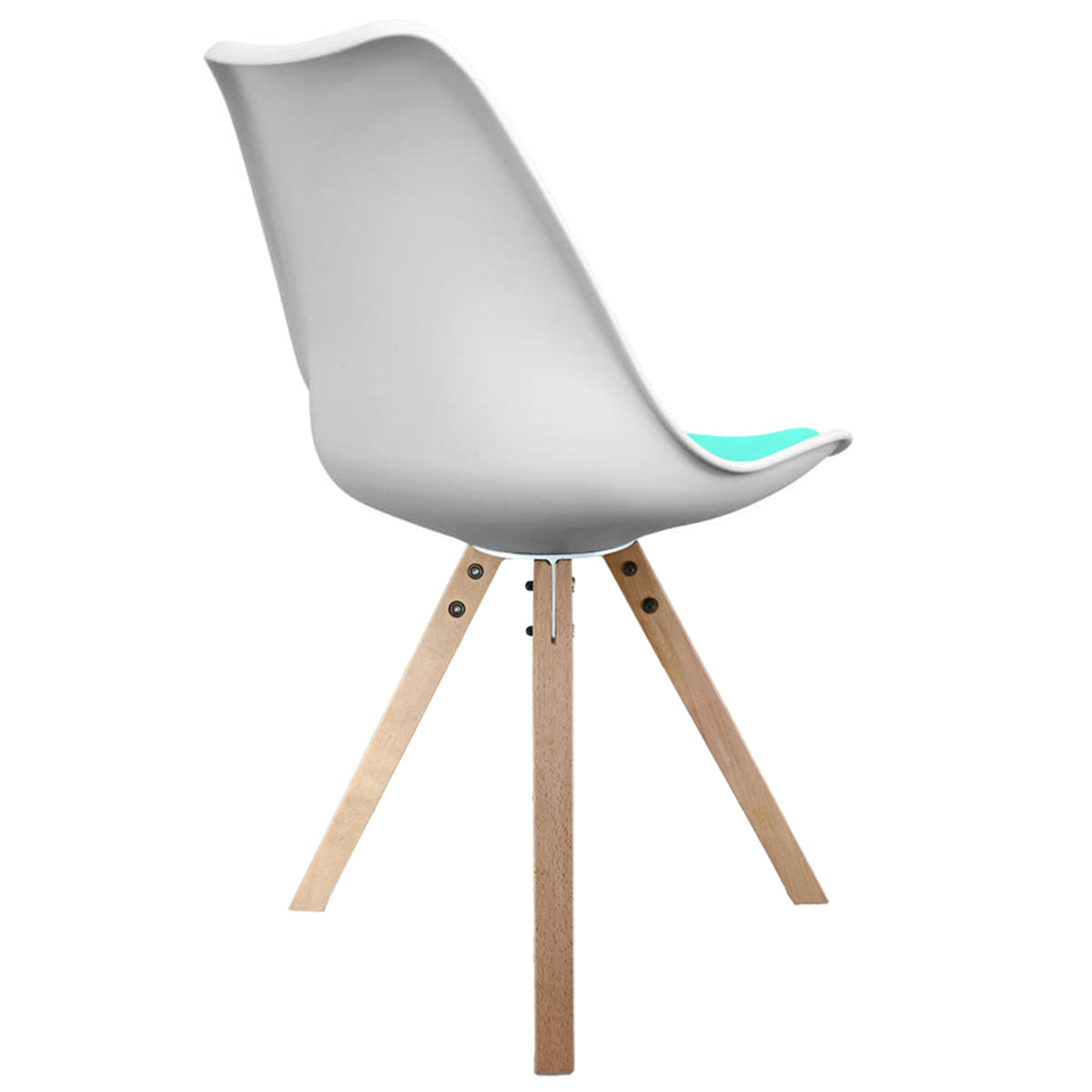 Soho White And Aqua Blue Plastic Dining Chair with Light Square Pyramid Legs
