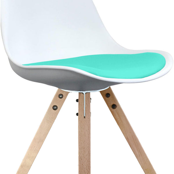 Soho White And Aqua Blue Plastic Dining Chair with Light Square Pyramid Legs