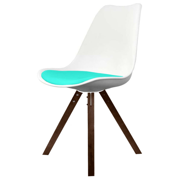 Soho White and Aqua Blue Dining Chair with Square Pyramid Dark Wood Legs