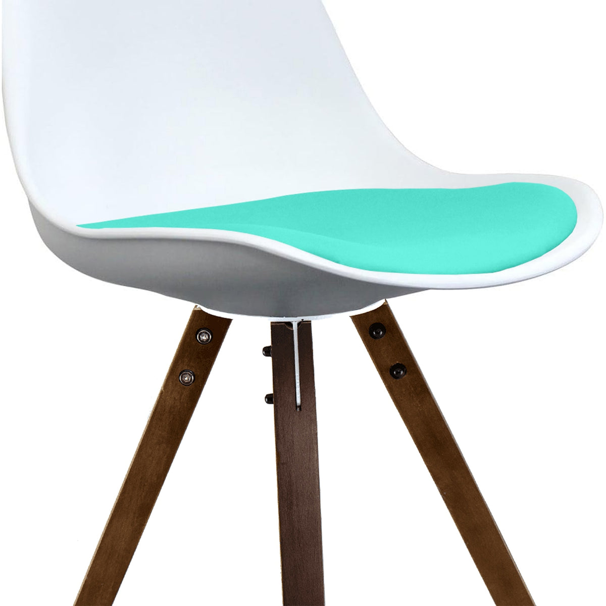 Soho White and Aqua Blue Dining Chair with Square Pyramid Dark Wood Legs