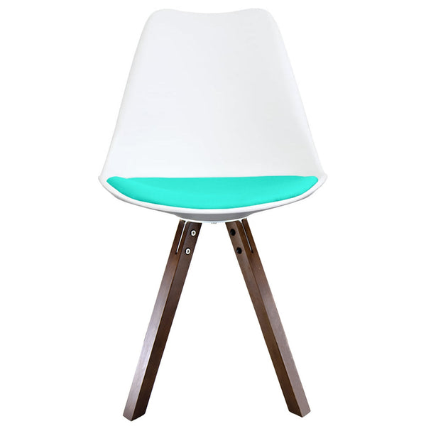 Soho White and Aqua Blue Dining Chair with Square Pyramid Dark Wood Legs