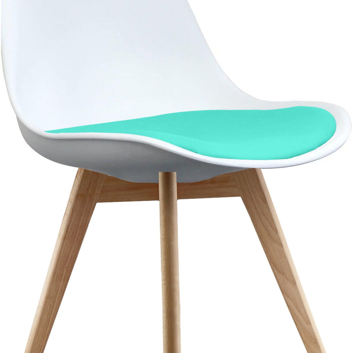 Soho White and Aqua Blue Dining Chair with Squared Light Wood Legs