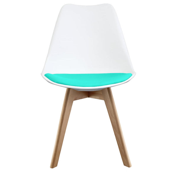 Soho White and Aqua Blue Dining Chair with Squared Light Wood Legs