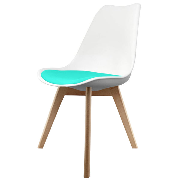 Soho White and Aqua Blue Dining Chair with Squared Light Wood Legs