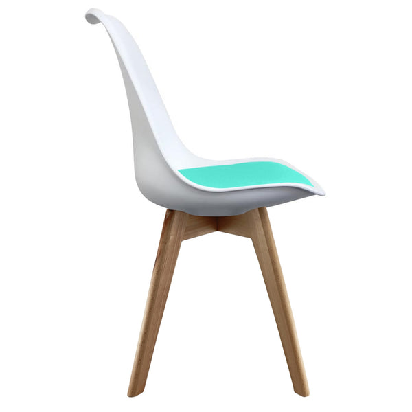 Soho White and Aqua Blue Dining Chair with Squared Light Wood Legs