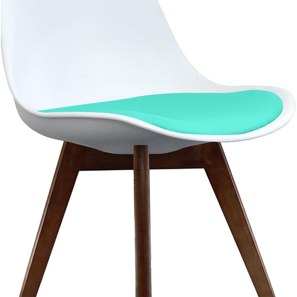 Soho White and Aqua Blue Dining Chair with Squared Dark Wood Legs