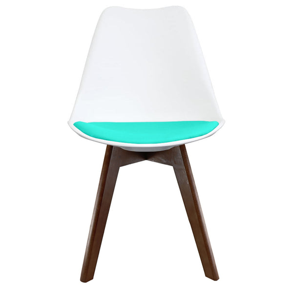 Soho White and Aqua Blue Dining Chair with Squared Dark Wood Legs