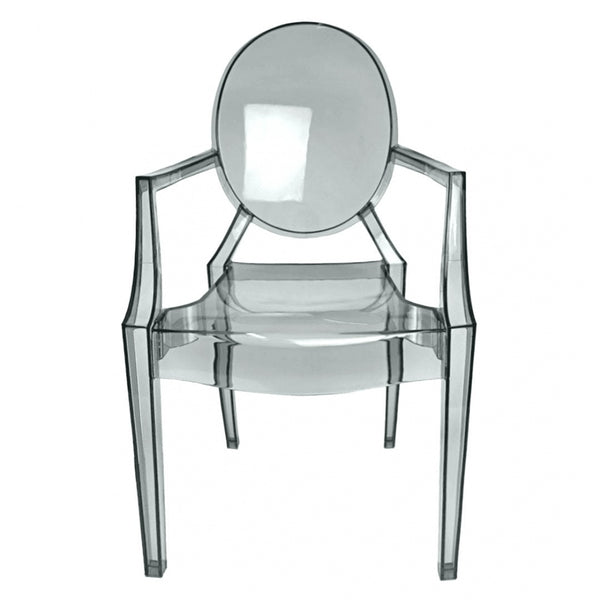 Smoke Grey Ghost Style Plastic Louis Armchair