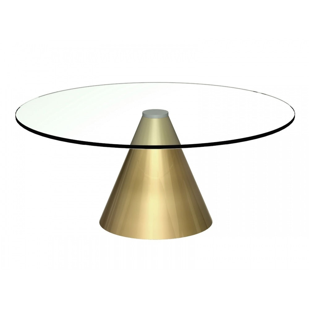 Round Clear Glass Coffee Table with Conical Brass Base
