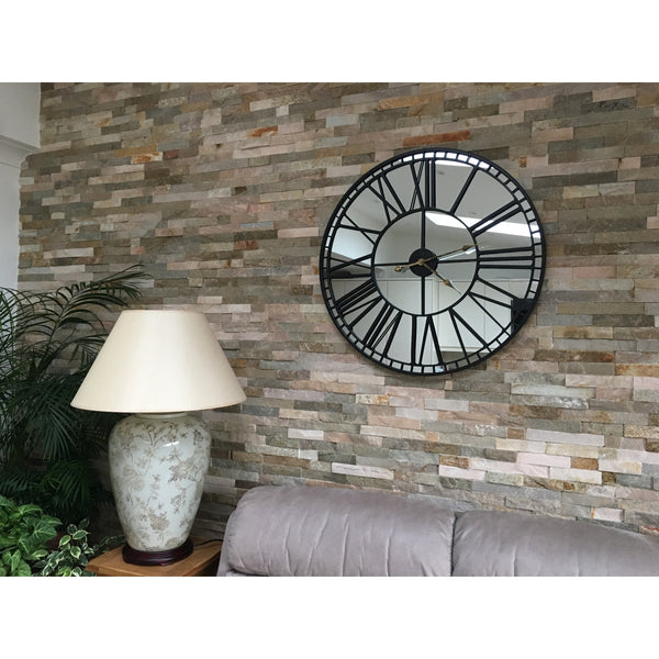 Black Iron and Mirror Skeleton Wall Clock