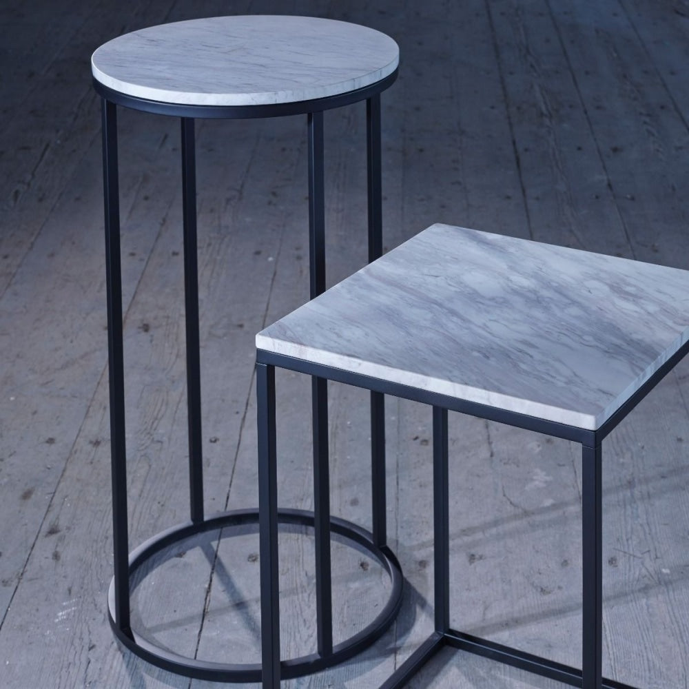 White Marble and Black Metal Contemporary Circular Coffee Table