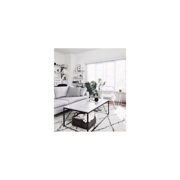 White Marble and Black Metal Contemporary Rectangular Coffee Table