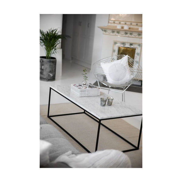 White Marble and Black Metal Contemporary Rectangular Coffee Table