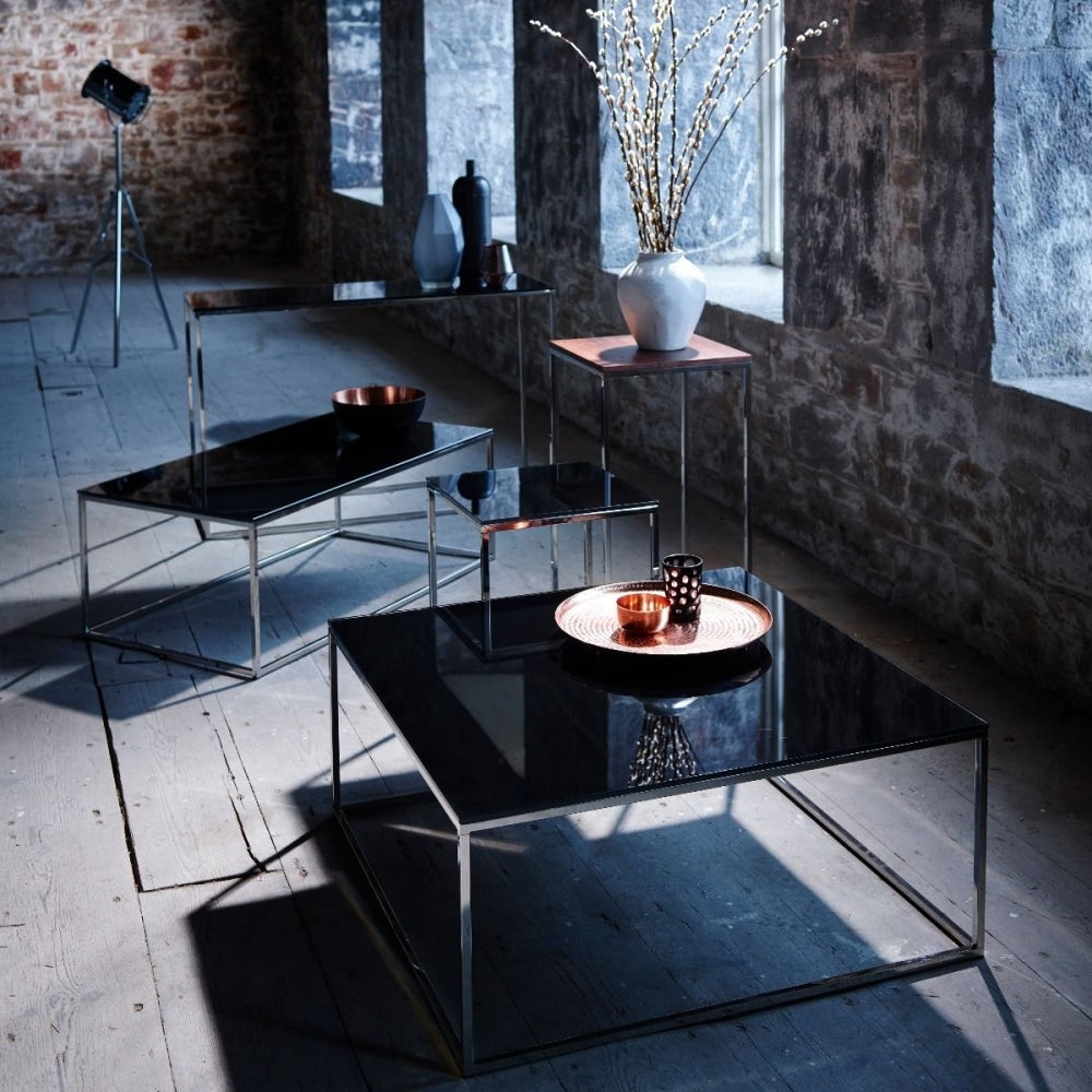 Black Glass and Black Metal Contemporary Rectangular Coffee Table