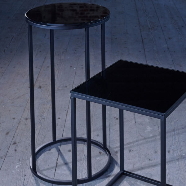 Black Glass and Black Metal Contemporary Rectangular Coffee Table