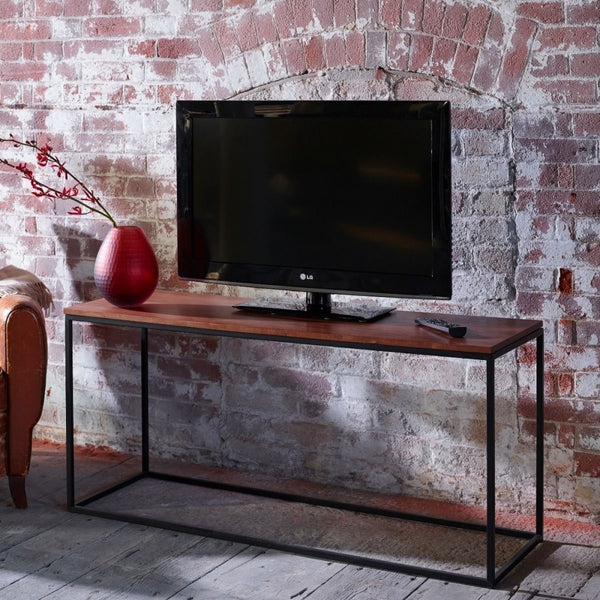 Black Glass and Gold Metal Contemporary TV Stand
