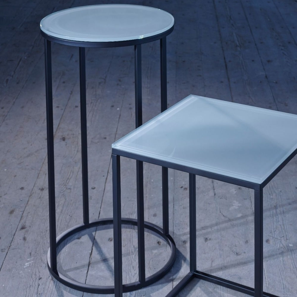 White Glass and Black Metal Contemporary Square Coffee Table