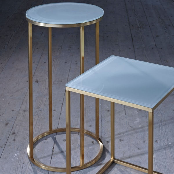 White Glass and Gold Metal Contemporary Square Coffee Table